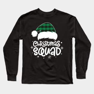 Christmas Squad Buffalo Plaid Santa Hat Family Matching Pajama Long Sleeve T-Shirt